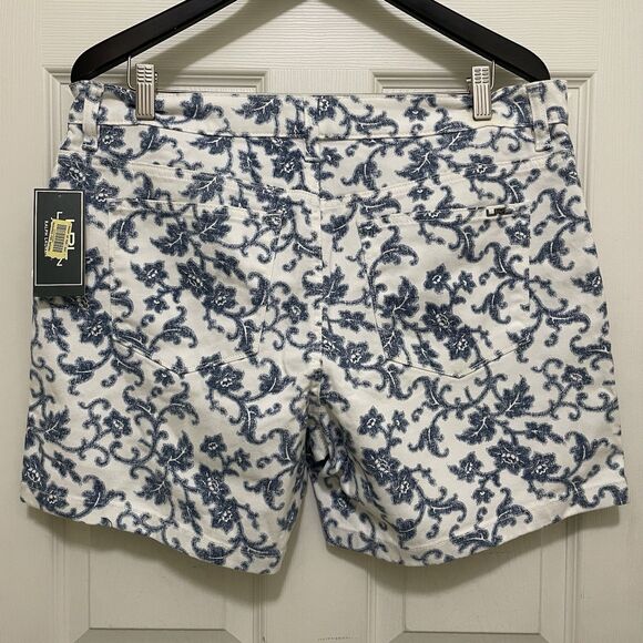NEW LRL Lauren Jeans Co Ralph‎ White Denim Shorts Blue Floral Vine Sz 14 Vintage - Picture 2 of 9